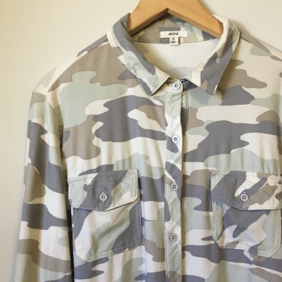 Retro 90s Tank Girl Pale Camo Soft Button Up Shirt - Picture 3 of 15